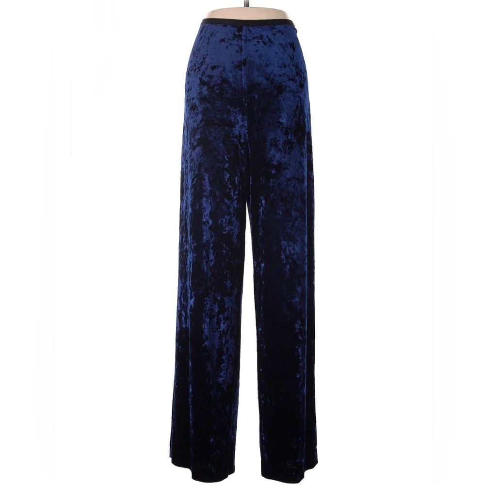 Tibi Stretch Velvet Wide Leg Pull On Pants Trousers Navy Blue Medium